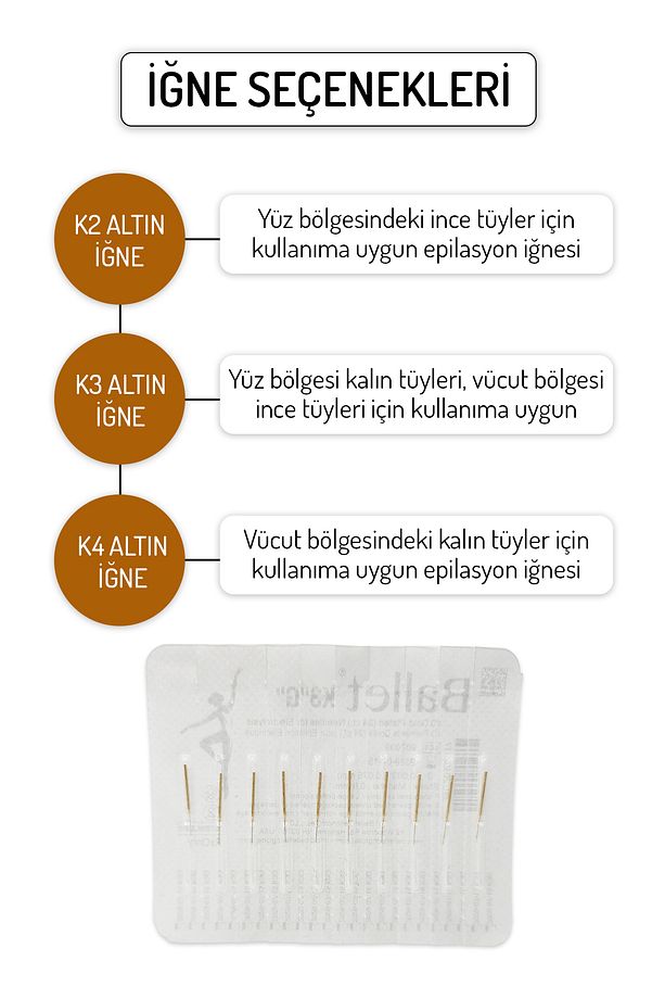 50 Adet K3 Altın Epilasyon İğnesi Orijinal Ballet K3 Gold İğne 20402517 - 4