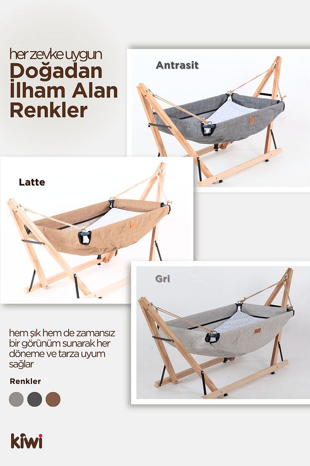 Luna Ahşap Katlanabilir Çantalı Bebek Hamağı - Kahve - 5