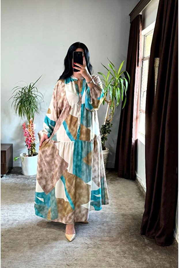 Tesettory New Season Beige Vemavy Summer Viscose Dress