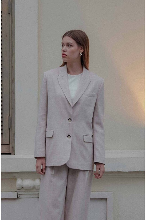 Çift Düğmeli Ceket - Bej - 6