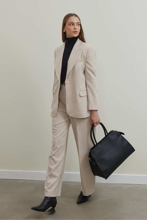 Çift Düğmeli Ceket - Bej - 4