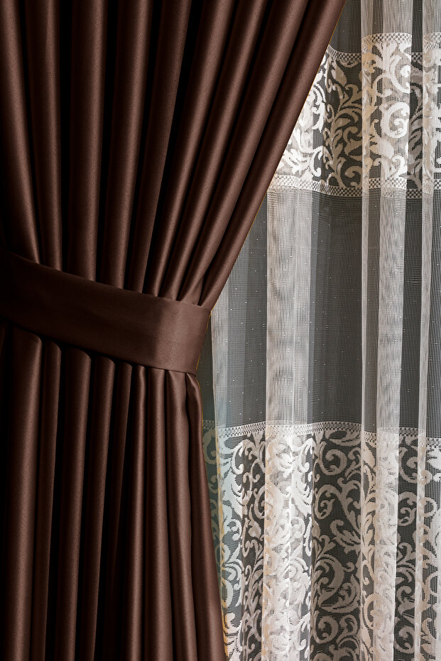 Frequent Pleated Dark Brown Blackout Blackout Fabric Background Curtain 1X3 Single Wing Clr21