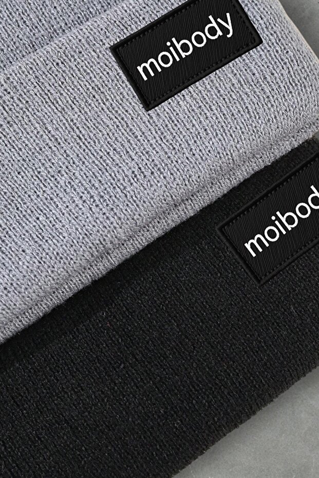 %100 Akrilik 2’li Premium Basic Bere Gri Siyah - 3