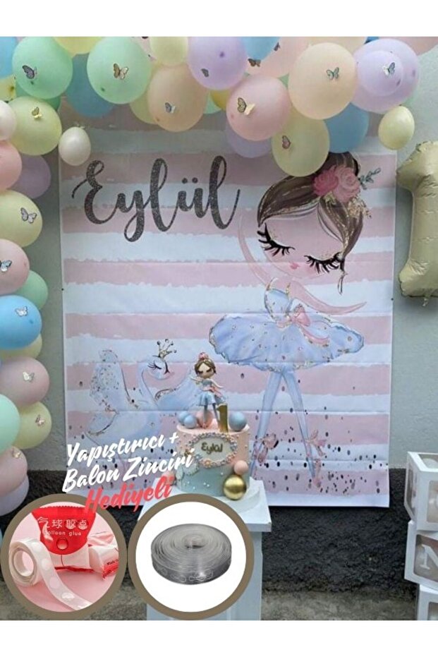 Party Set, Macaron Colors 50 Balloons and Balloon Chain, Butterfly Sticker Gift