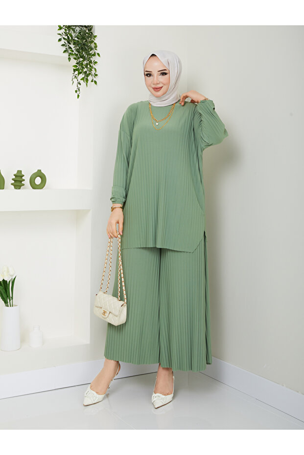 New Season Self-Plissee Stylish Skirt Look Trousers Tunic Suit