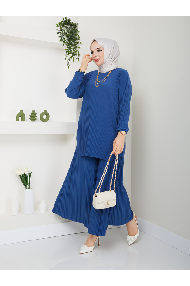 New Season Self-Plissee Stylish Skirt Look Trousers Tunic Suit