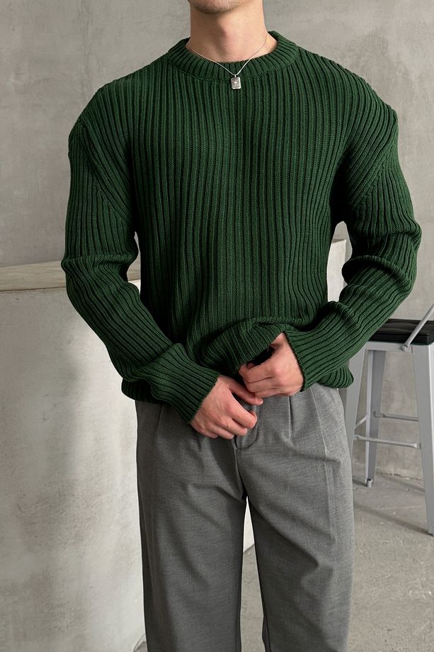 Erkek Fitilli Örme Oversize Kazak - 4