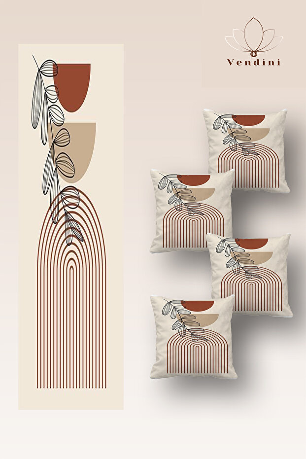 Quality Fabric, Vibrant Colors Runner and 4 Throw Pillow Covers Set