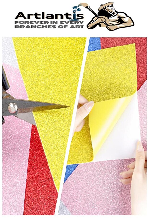 Mavi Yapışkanlı Simli Eva 50x70 cm 3 Adet Simli Yapışkanlı Eva Süngeri Okul Kreş Anasınıfı Elişi Etk - 6