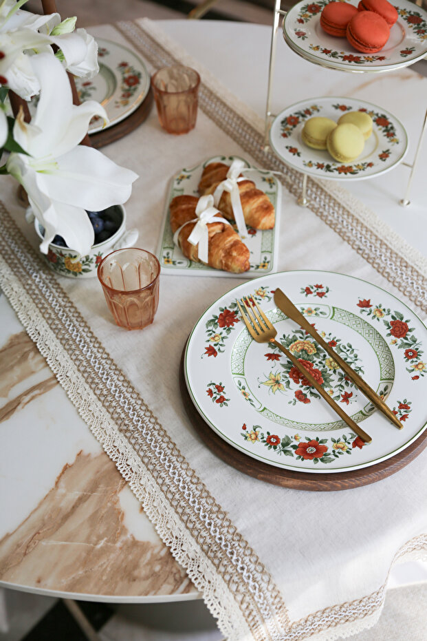 BEİGE KETEN RUNNER DANTELLİ - 1