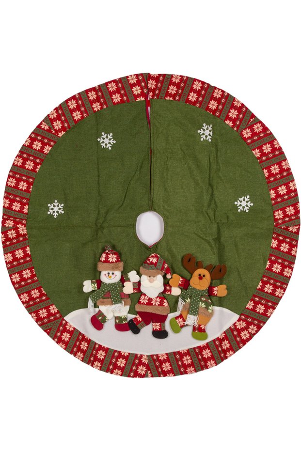 Christmas Pine Cover, with Santa Claus, Snowman, and Deer Figures, Green - 120 cm
