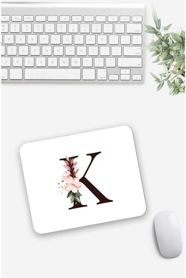 Floral K Letter Patterned Mouse Pad