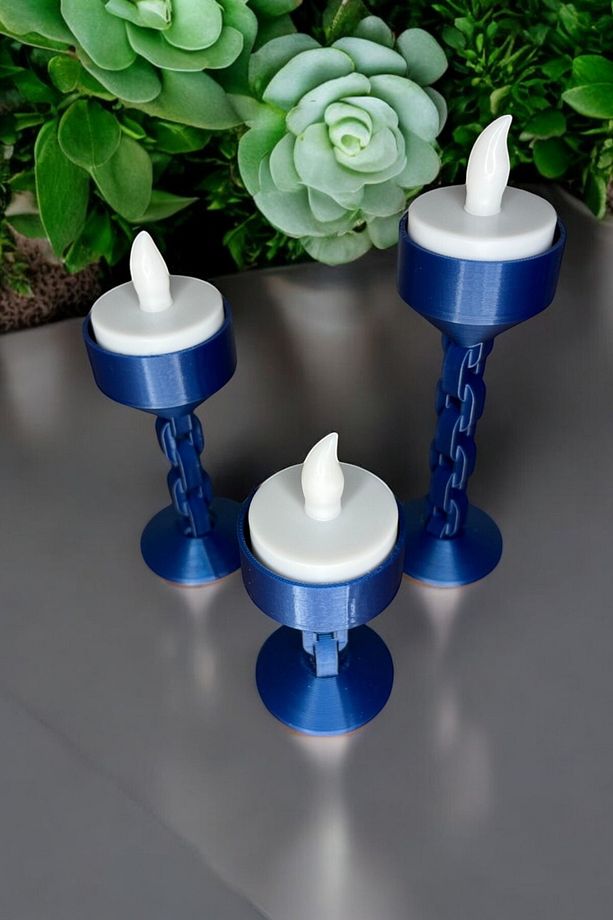 Şık ve Modern 3D Baskı Mavi Şamdan Seti Dekoratif Modern LED Dekoratif Mumluk Seti - 4