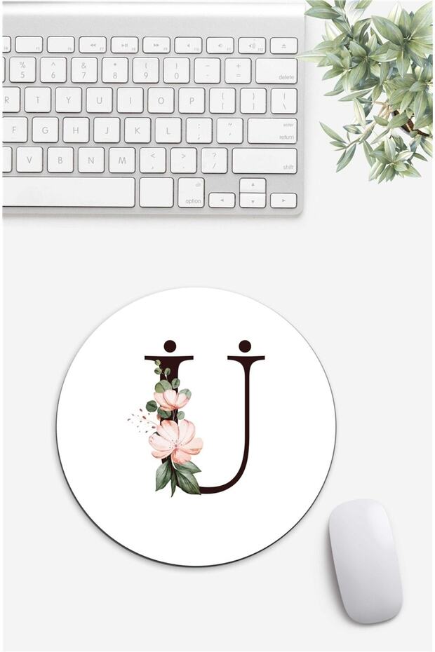 Floral Letter U Patterned Mouse Pad