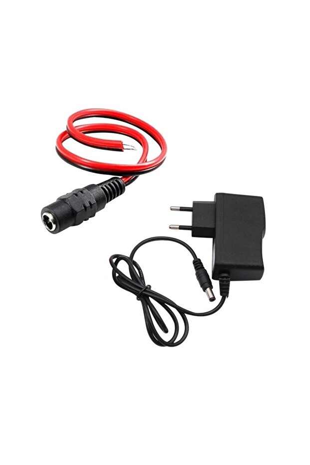 12V 1A Modem ve Arduino Uyumlu Priz Tipi Adaptör ve Güç Soketi 2.1mm DC Barrel Dişi Jack Kablosu - 1
