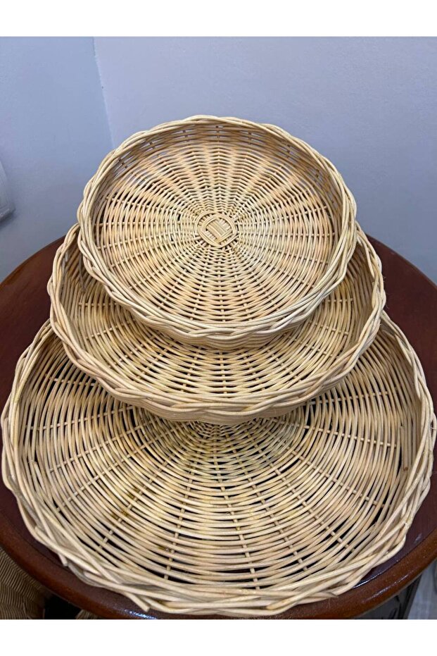 Handmade Set of 3 Bohemian Rattan Bamboo Wicker Wall Basket Ornament Wall Plate