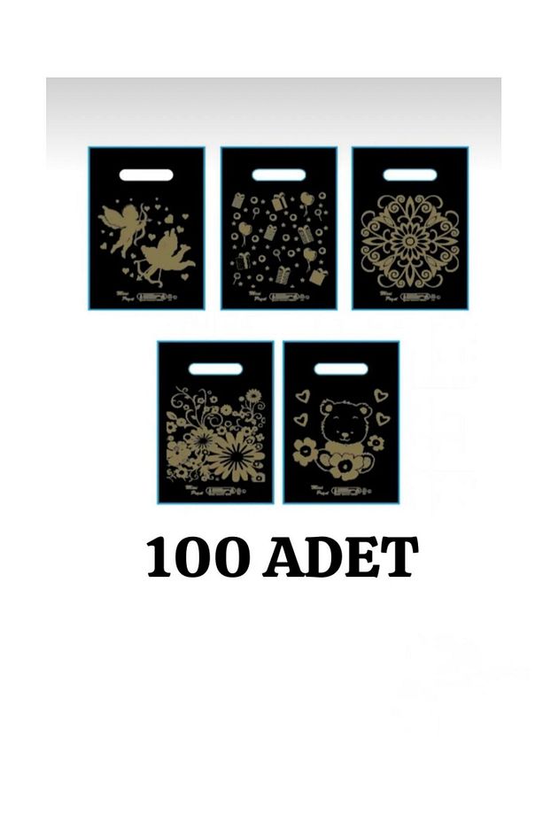 Siyah Poşet 100'lü No 0 Takviyeli Poşet 20x30 cm El Geçme Baskılı Poşet Blok Poşet - 1