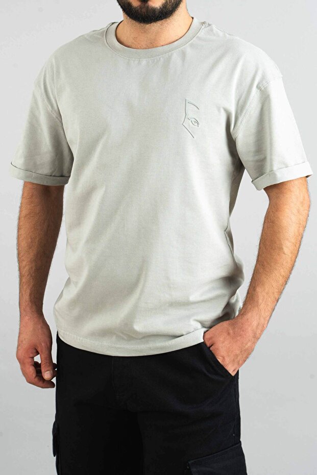 Ανδρικό γκρι μπλουζάκι Basic - Semi Owersize, Απλό εμπριμέ - 1