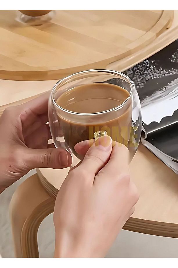 2’li Set Kulplu Cappuccino Bardağı Latte Bardağı Çift Cidarlı Americano Bardağı 250 ml Kahve Bardak - 3