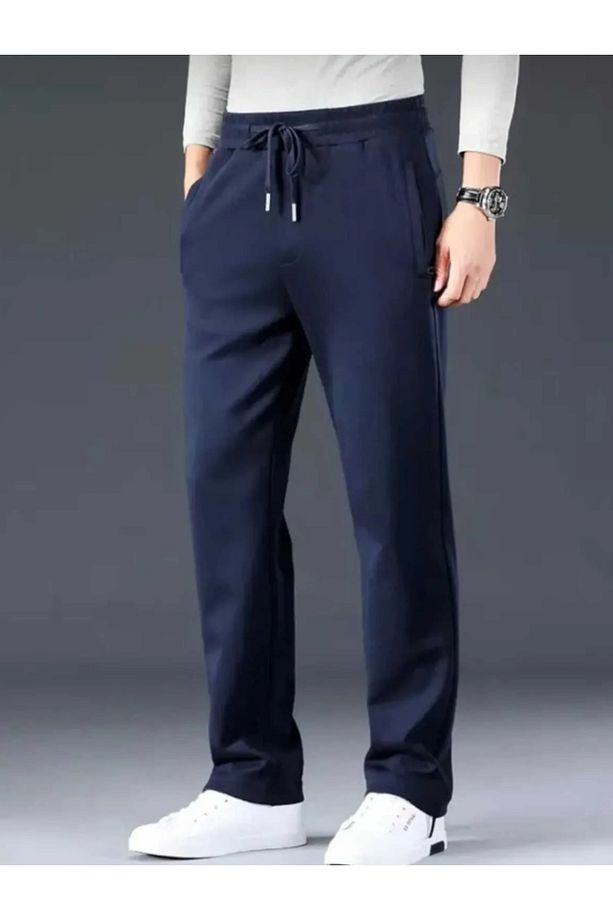 Lacivert Ve Siyah ERKEK Yüksek Bel Baggy Oversize  2 İPLİK ÖRME KUMAŞ - 2