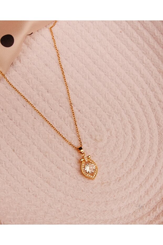 Kadın Takı Kararmaz Çelik Tek Taşlı Kolye - 4