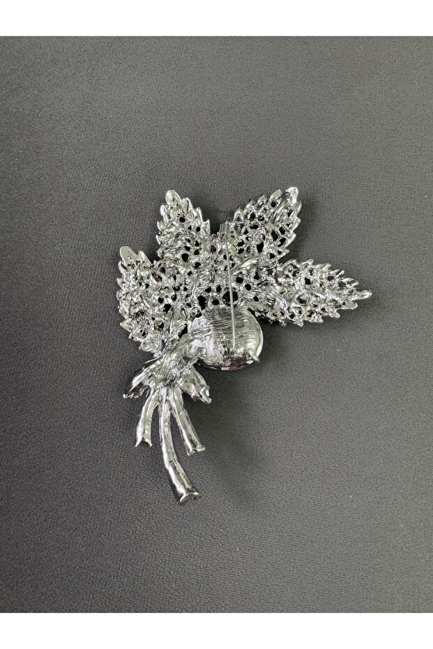 MAVİ KRİSTAL YAPRAK VE ÇİÇEKLER İLE SÜSLENMİŞ TASARIM BROŞ - 2