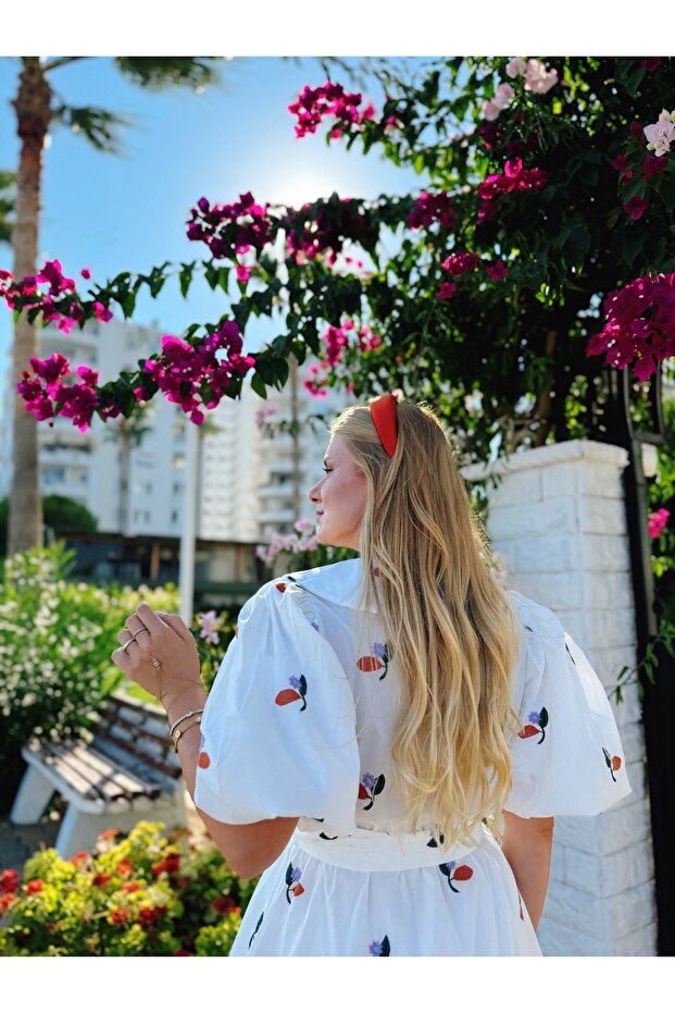 Balon Kol Midi Elbise - 1