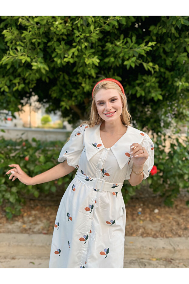 Balon Kol Midi Elbise - 3