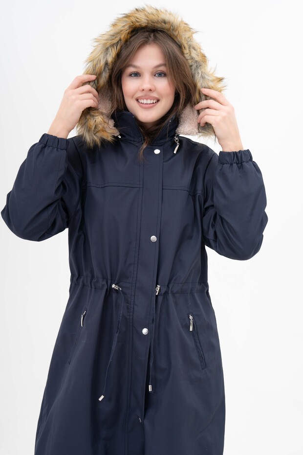 Women's Water Resistant Plus Size Hooded Waist Drawstring Long Fur Coat Coat