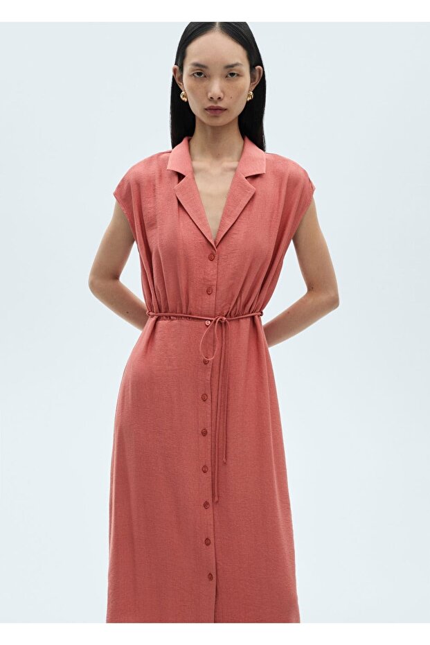 Kuşaklı gömlek elbise - 1