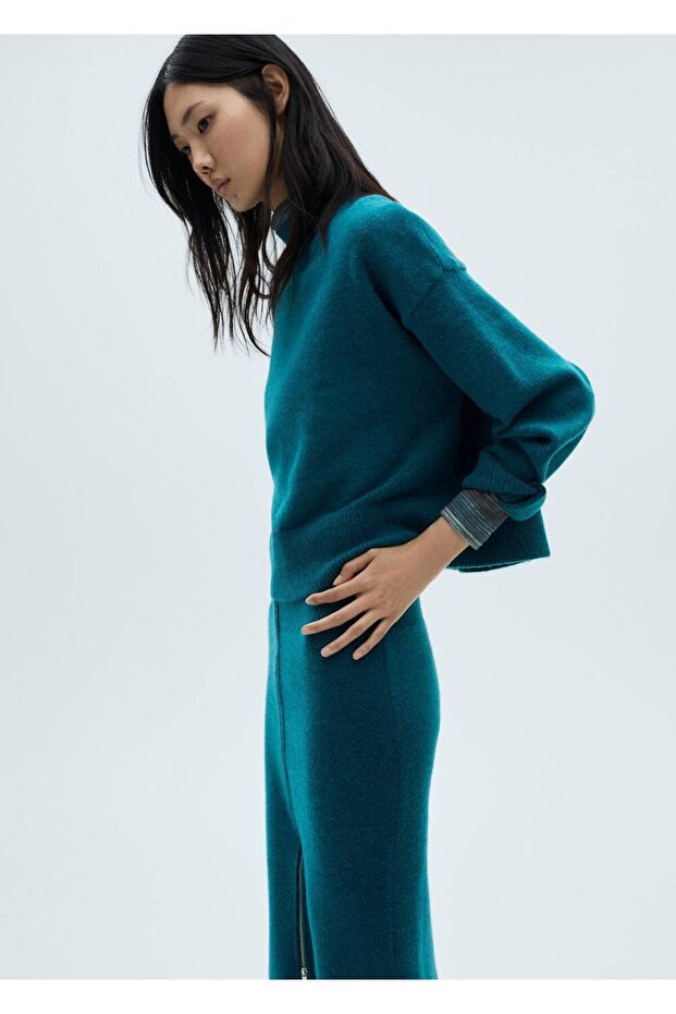 Fermuarlı triko midi etek - 7