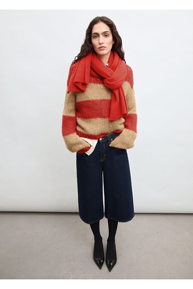 Kalın triko çizgili kazak - 7