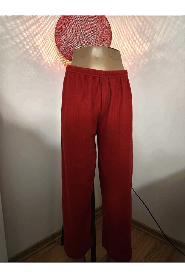Burgundy Elastic Waist Raised Wide Leg Chiffon