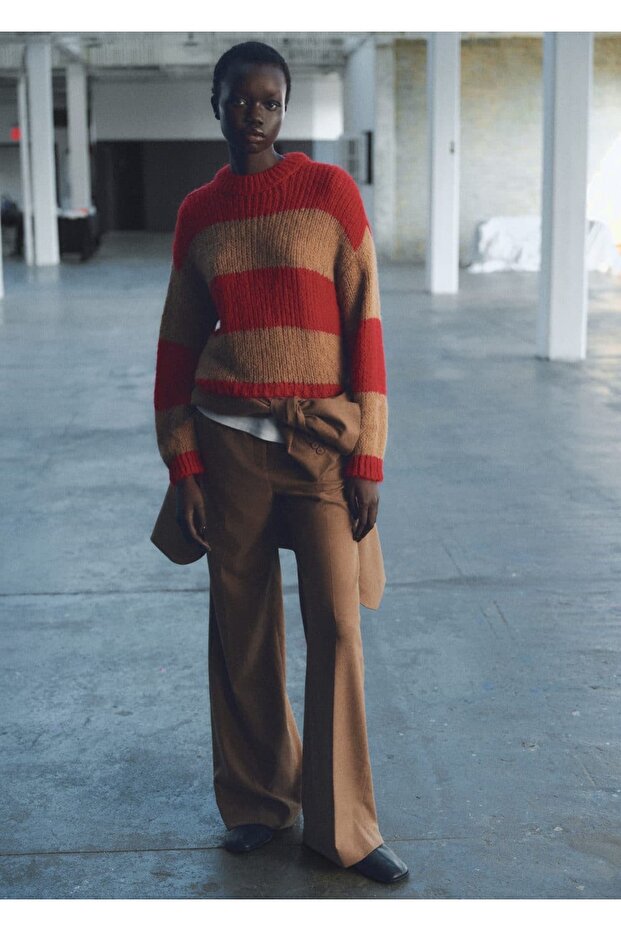 Kalın triko çizgili kazak - 2