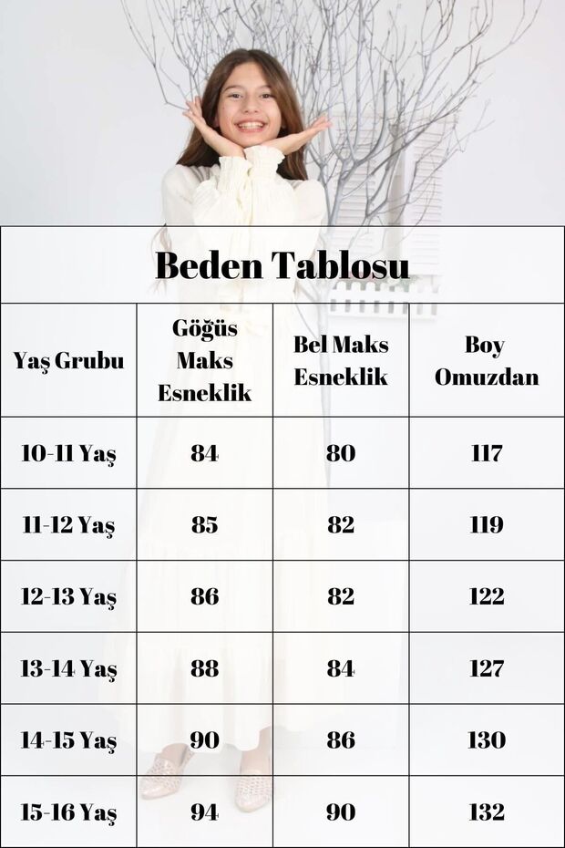 Kız Çocuk Şifon Kumaş Uzun Astarlı Elbise - 7