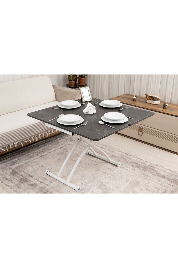Akıllı Sehpa Mini Juppo Üst Tabla Mdf Kartal Oval Köşe Alt Ayak Beyaz Dışa Kıvrım - 3
