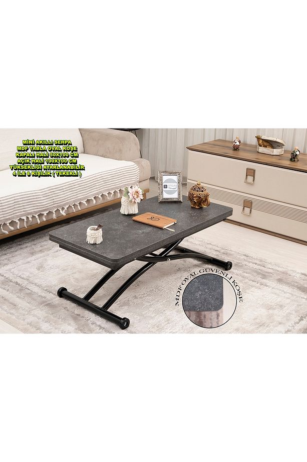 Akıllı Sehpa Mini Juppo Üst Tabla Mdf Kartal Oval Köşe Alt Ayak Siyah Dışa Kıvrım - 1