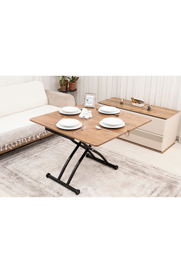 Mini Juppo Üst Tabla Mdf Ceviz Oval Köşe Alt Ayak Siyah Dışa Kıvrım - 3