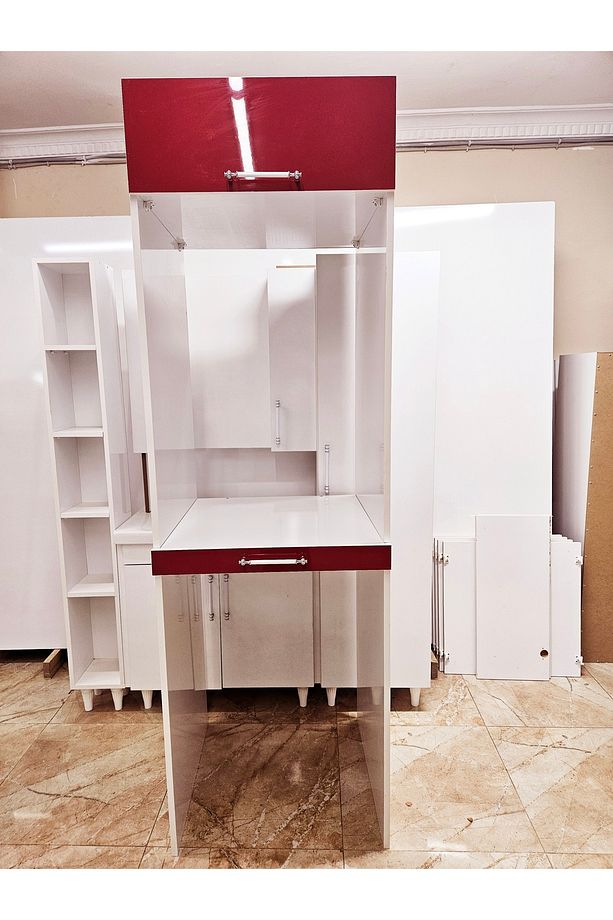 Mdf Hıgh Gloss Dicle Kırmızı Çamaşır Makinesi Ve Kurutma Makinesi Dolabı - 4