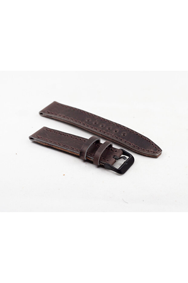 20mm Diameter Genuine Leather Watch Strap - Brown & Buckle Colors