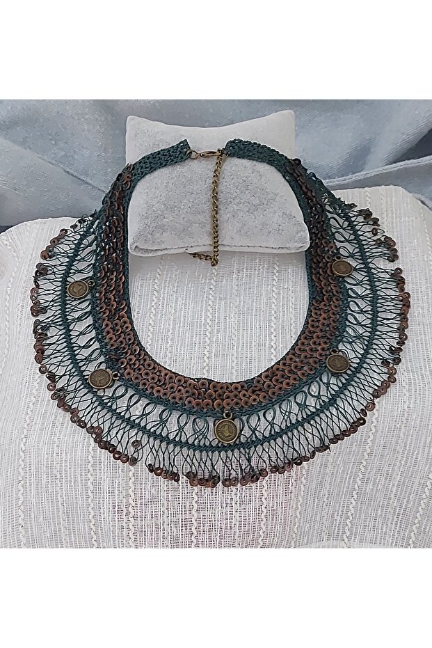 Bakır Pullu Firkete Kolye - 5