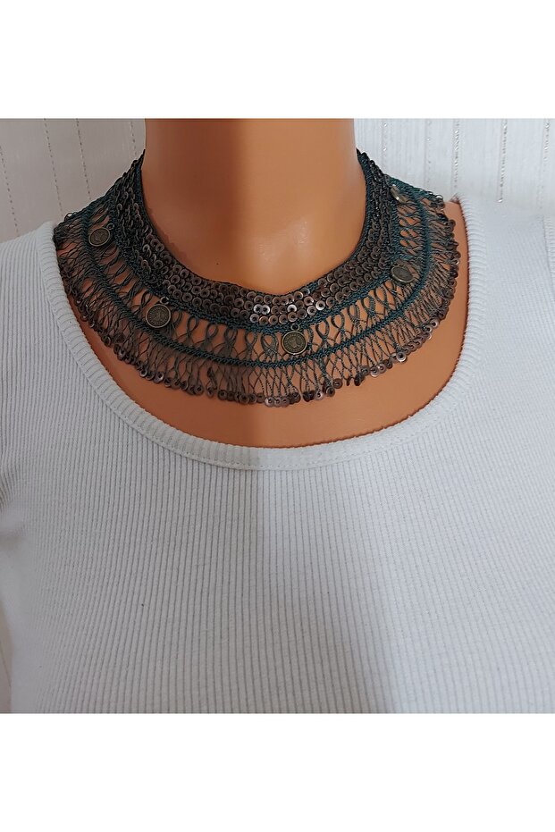 Bakır Pullu Firkete Kolye - 4