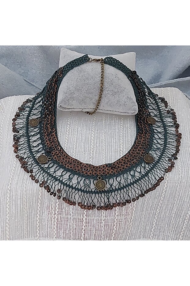 Bakır Pullu Firkete Kolye - 6