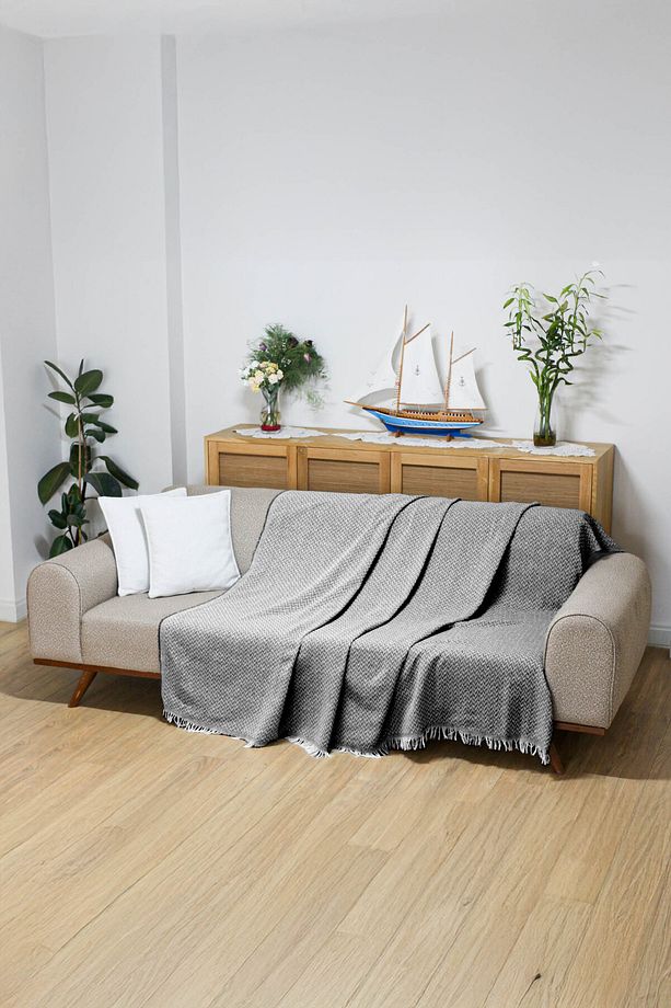 Koltuk Örtüsü 180 X 200 Cm Kanepe Çekyat Divan Berjer Örtüsü Pamuklu Yikanabilir Sade Şal - 6