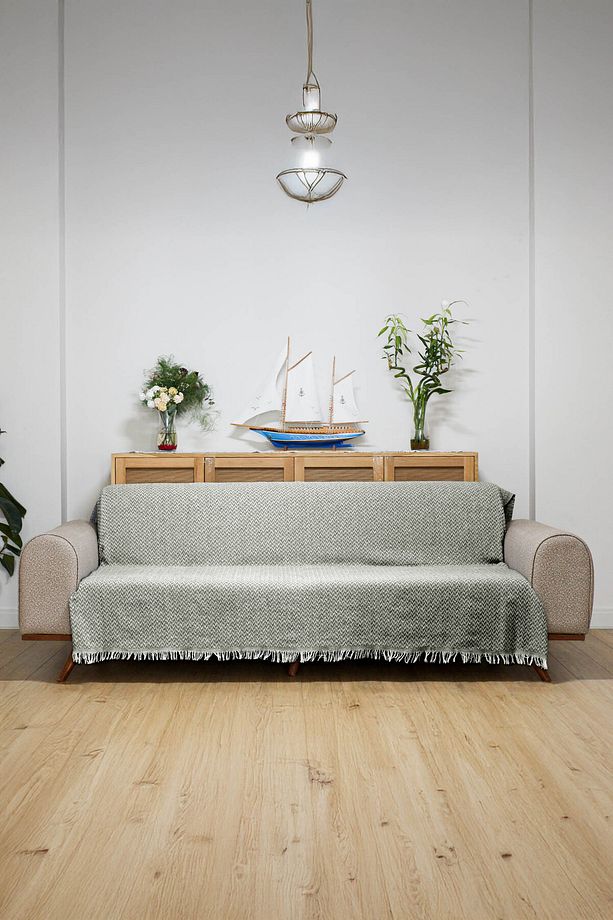 Koltuk Örtüsü 160X 210 Cm Kanepe Çekyat Divan Berjer Örtüsü Pamuklu Yıkanabilir Sade Şal - 4