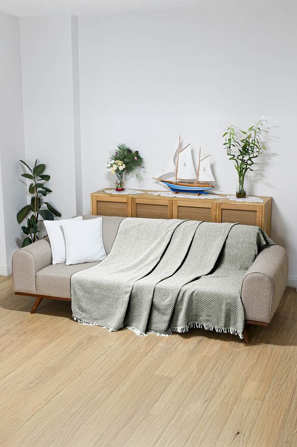 Koltuk Örtüsü 160X 210 Cm Kanepe Çekyat Divan Berjer Örtüsü Pamuklu Yıkanabilir Sade Şal - 6