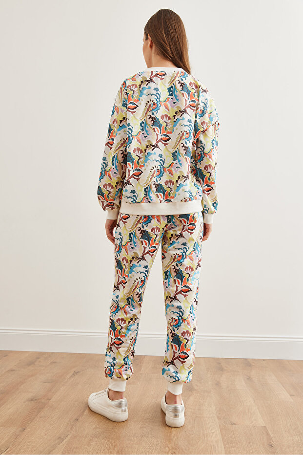 Kadın Sulu Boya Ekru Basic Eşofman Takımı ETKM-0000069 - 3