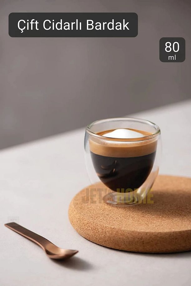 12’li Set Espresso Bardağı 80 ml Kahve Bardağı Çift Cidarlı Bardak Viski Bardağı - 3