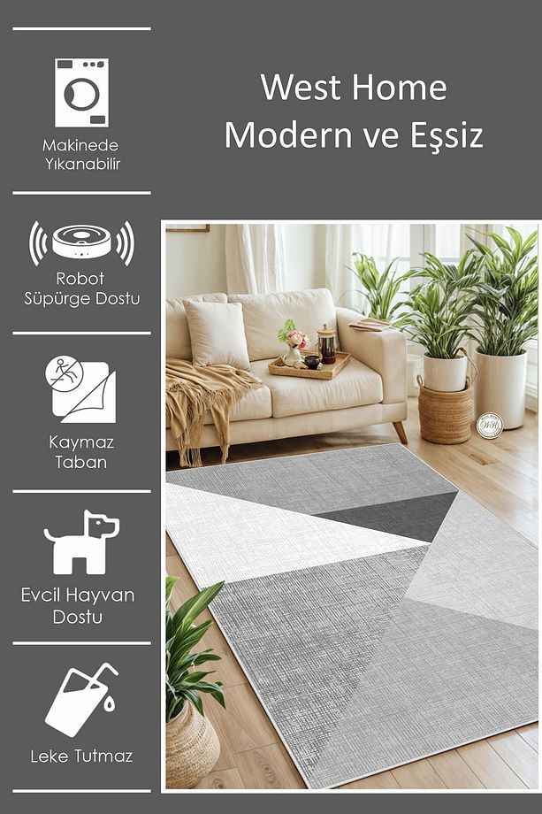 Dijital Baskı Yıkanabilir Kaymaz Taban Salon Halısı Mutfak Halısı Koridor Halısı - 3