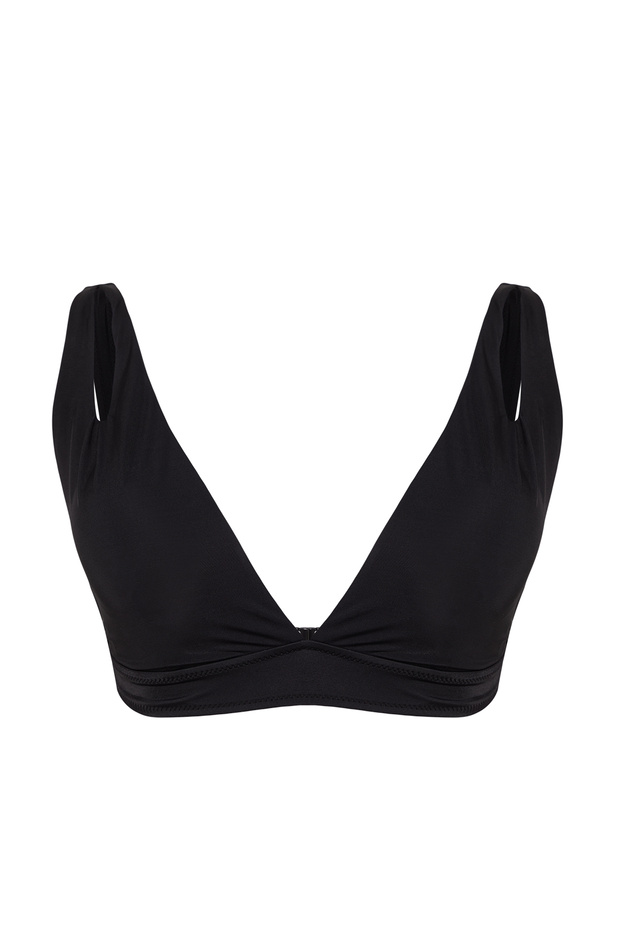 Siyah Derin V Yaka Cut Out Detaylı Büyük Beden Bikini Üstü TBBSS25CT00002 - 6